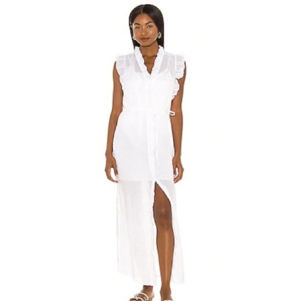 FRAME, Lauren White Ruffled Maxi Dress LWWD0580 Sleeveless S/P COSTAL ROMANTIC